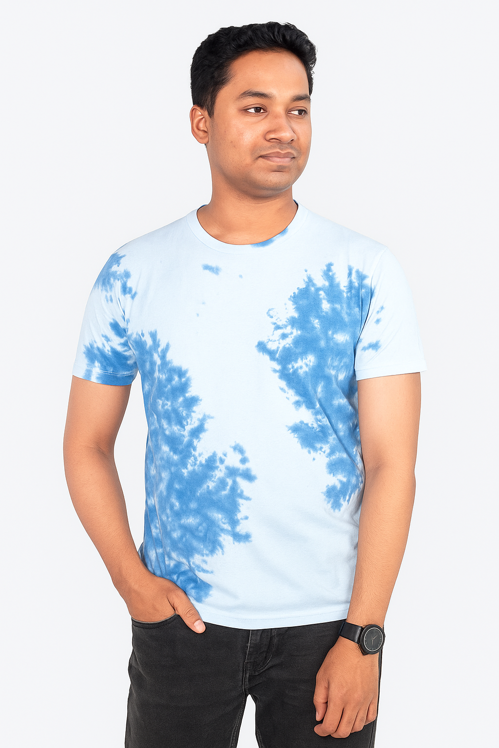 Tie And Dye Short Sleeve Crew Neck T-shirt- Blue KISWAH RETAILS