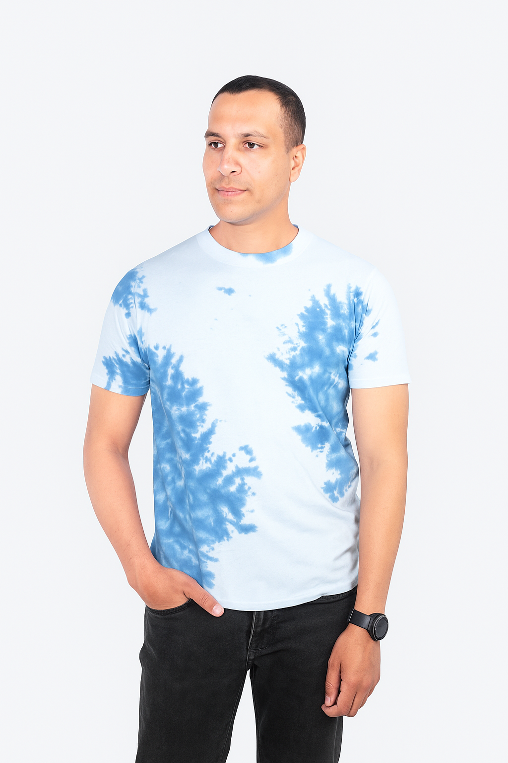 Tie And Dye Short Sleeve Crew Neck T-shirt- Blue KISWAH RETAILS