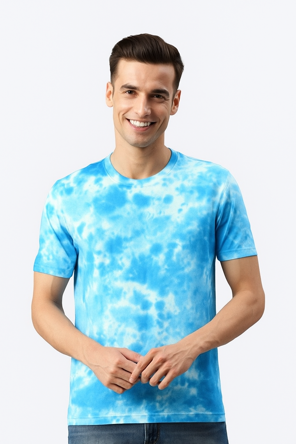 Tie And Dye Short Sleeve Crew Neck T-shirt- Light Blue KISWAH RETAILS