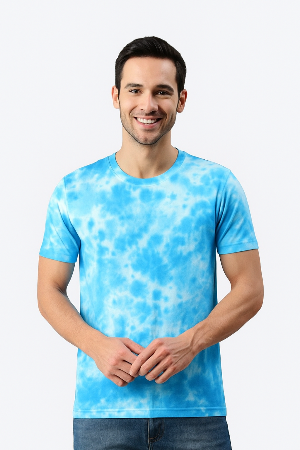 Tie And Dye Short Sleeve Crew Neck T-shirt- Light Blue KISWAH RETAILS