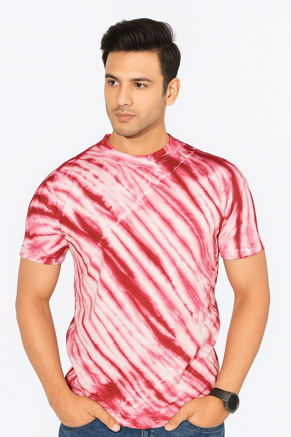 Tie And Dye Short Sleeve Crew Neck T-shirt - Red KISWAH RETAILS