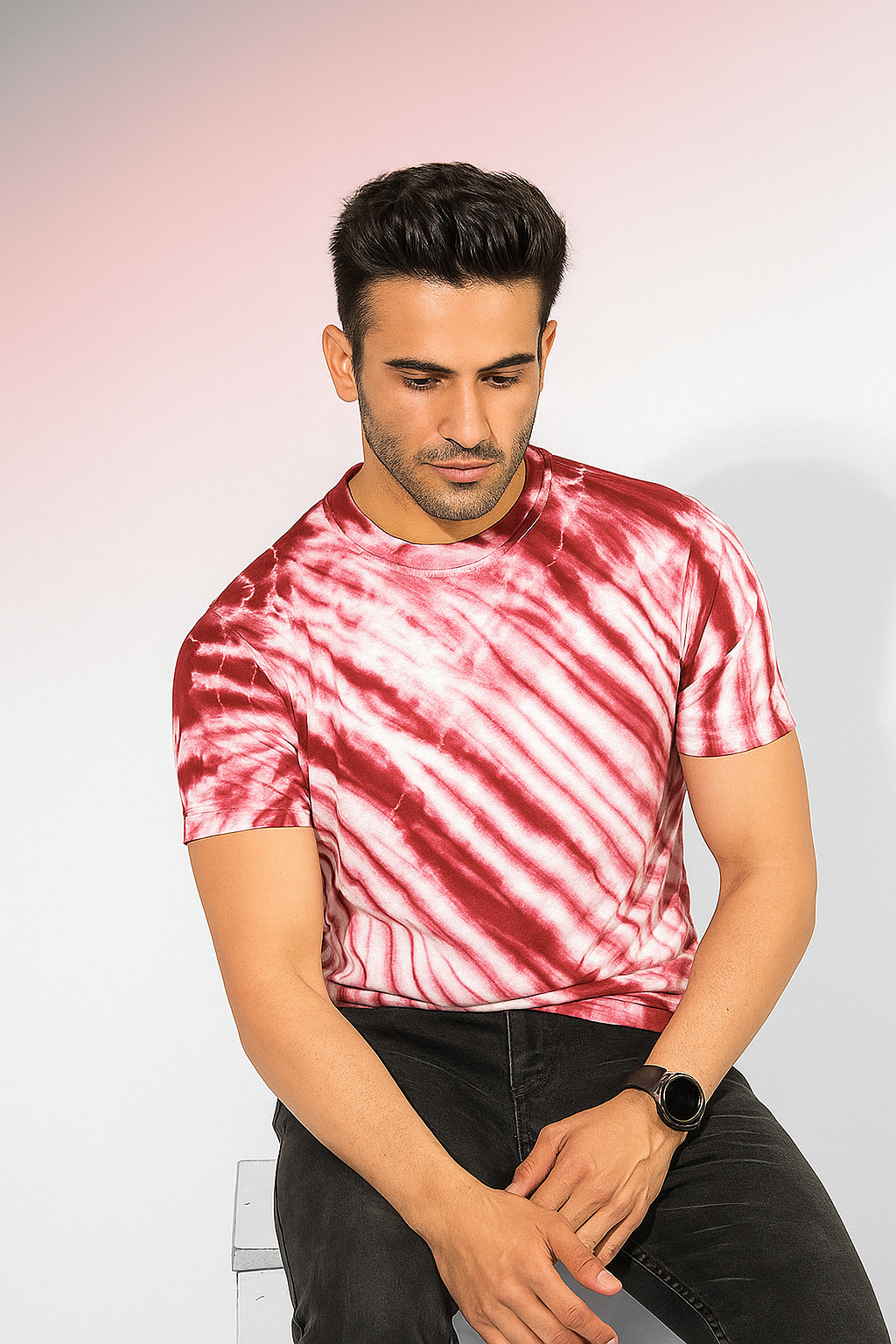 Tie And Dye Short Sleeve Crew Neck T-shirt - Red KISWAH RETAILS