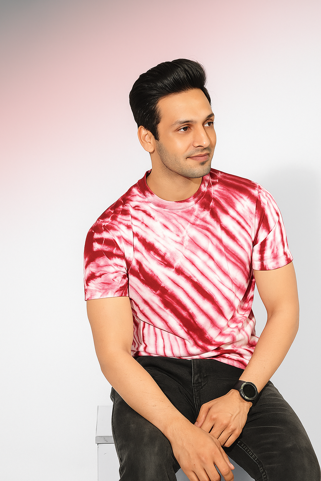 Tie And Dye Short Sleeve Crew Neck T-shirt - Red KISWAH RETAILS