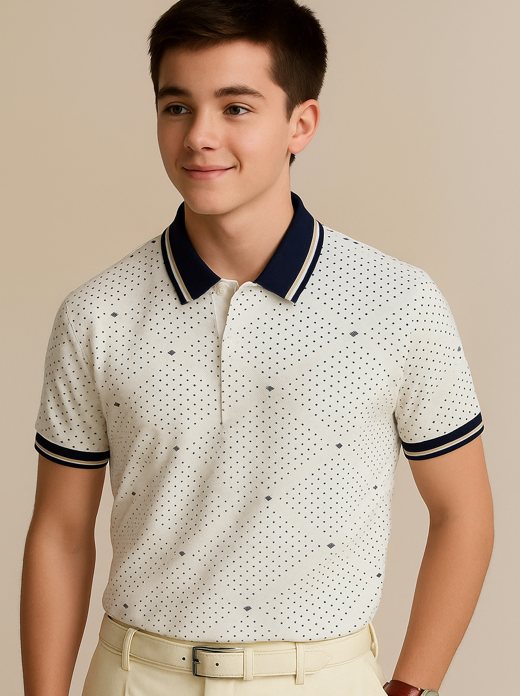 Polo Shirt - Black POLKA Dot Printed KISWAH RETAILS
