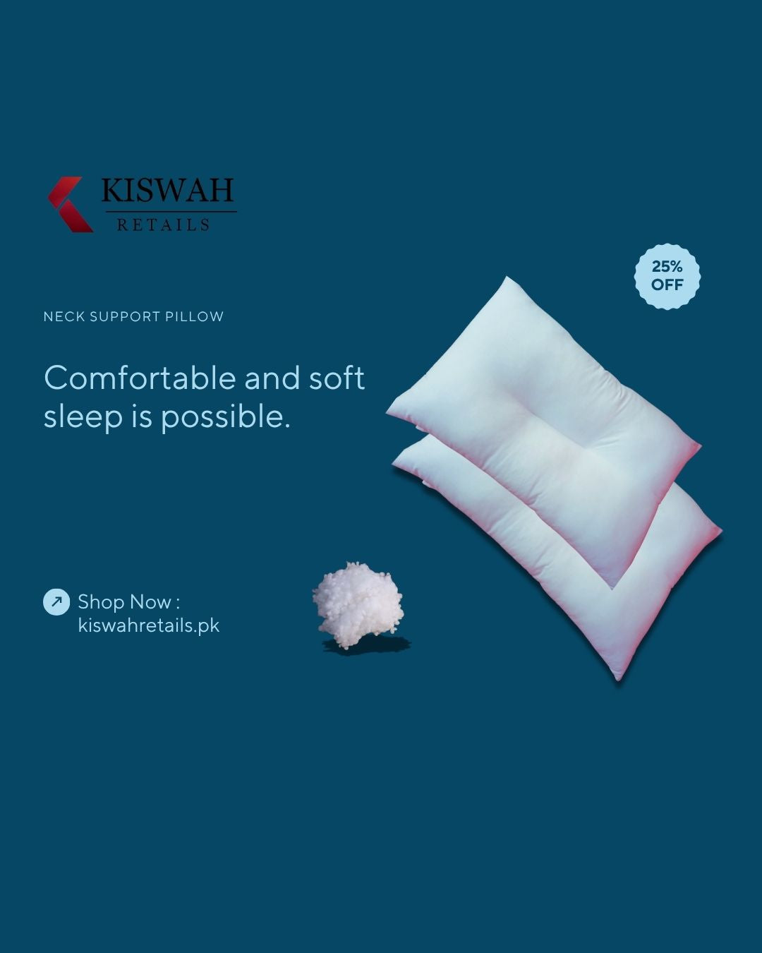 Neck Support Soft Filled Pillow – Ball Fiber KISWAH RETAILS