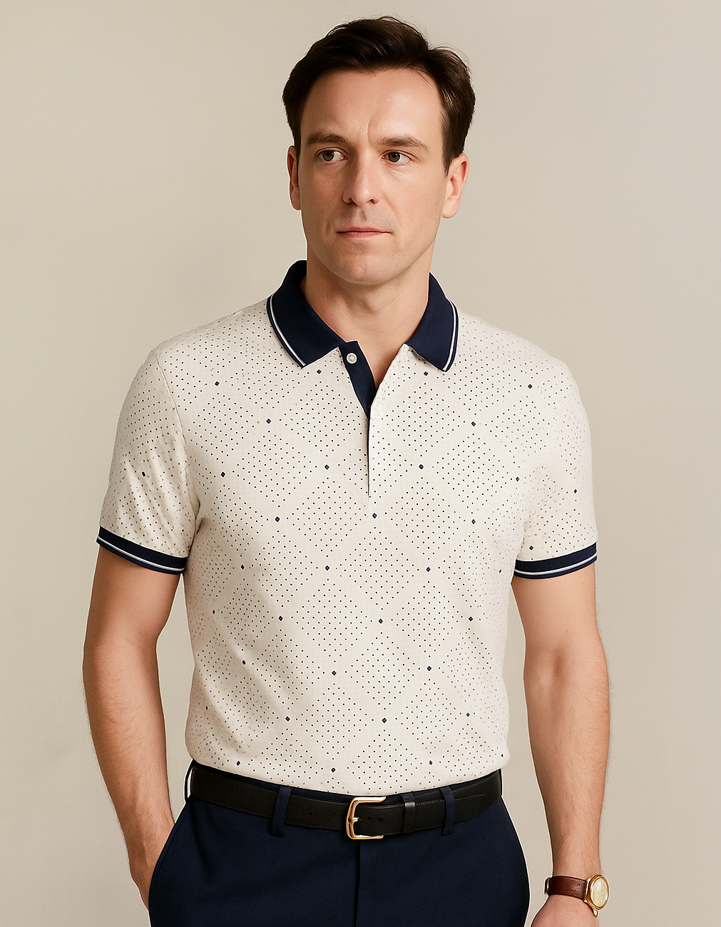 Polo Shirt - Navy POLKA Dot Printed KISWAH RETAILS