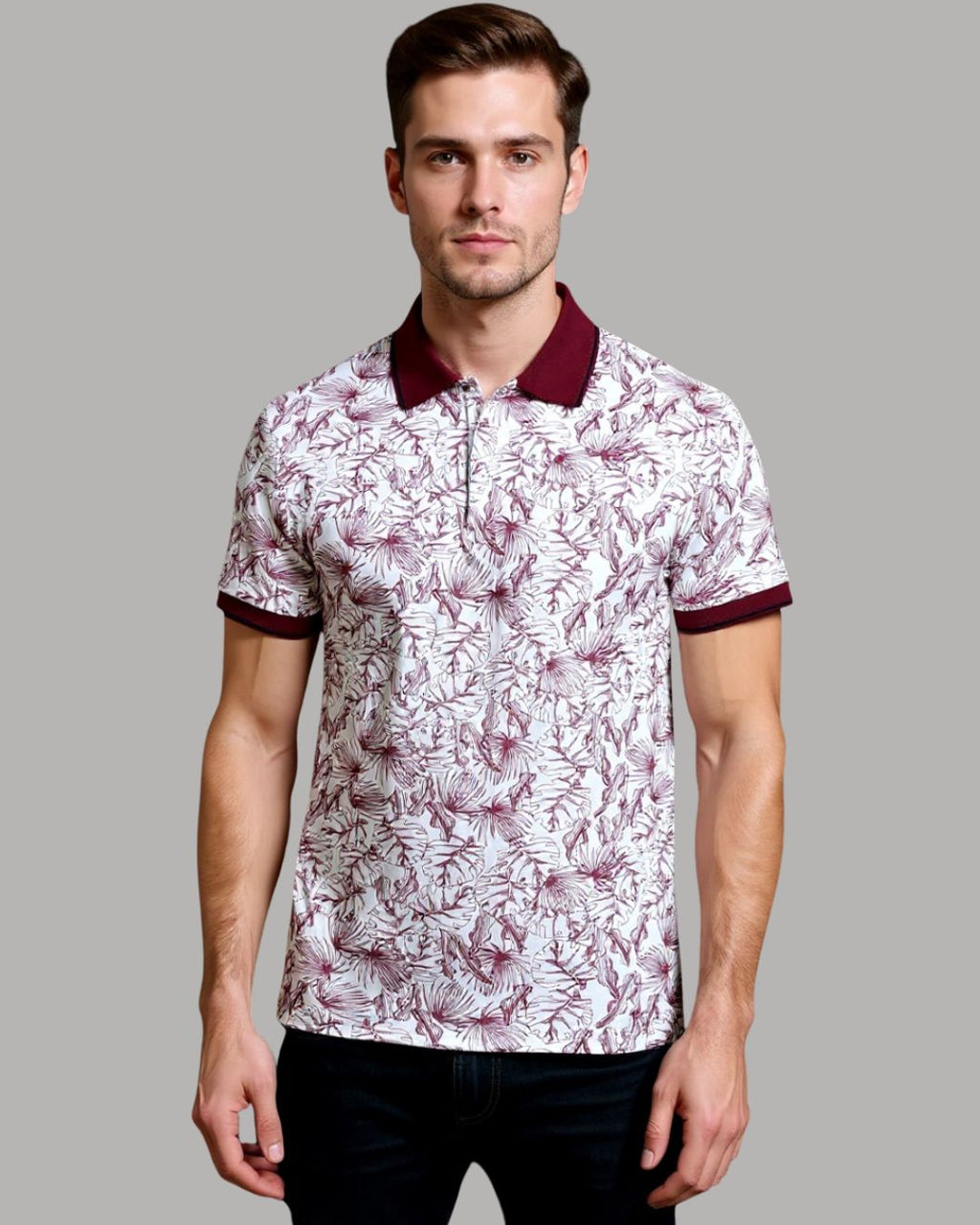 Polo Shirt - Red Tropical Print KISWAH RETAILS