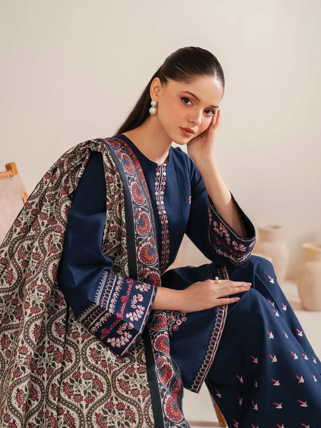 3 Piece - Embroidered Lawn Suit - Navy KISWAH RETAILS
