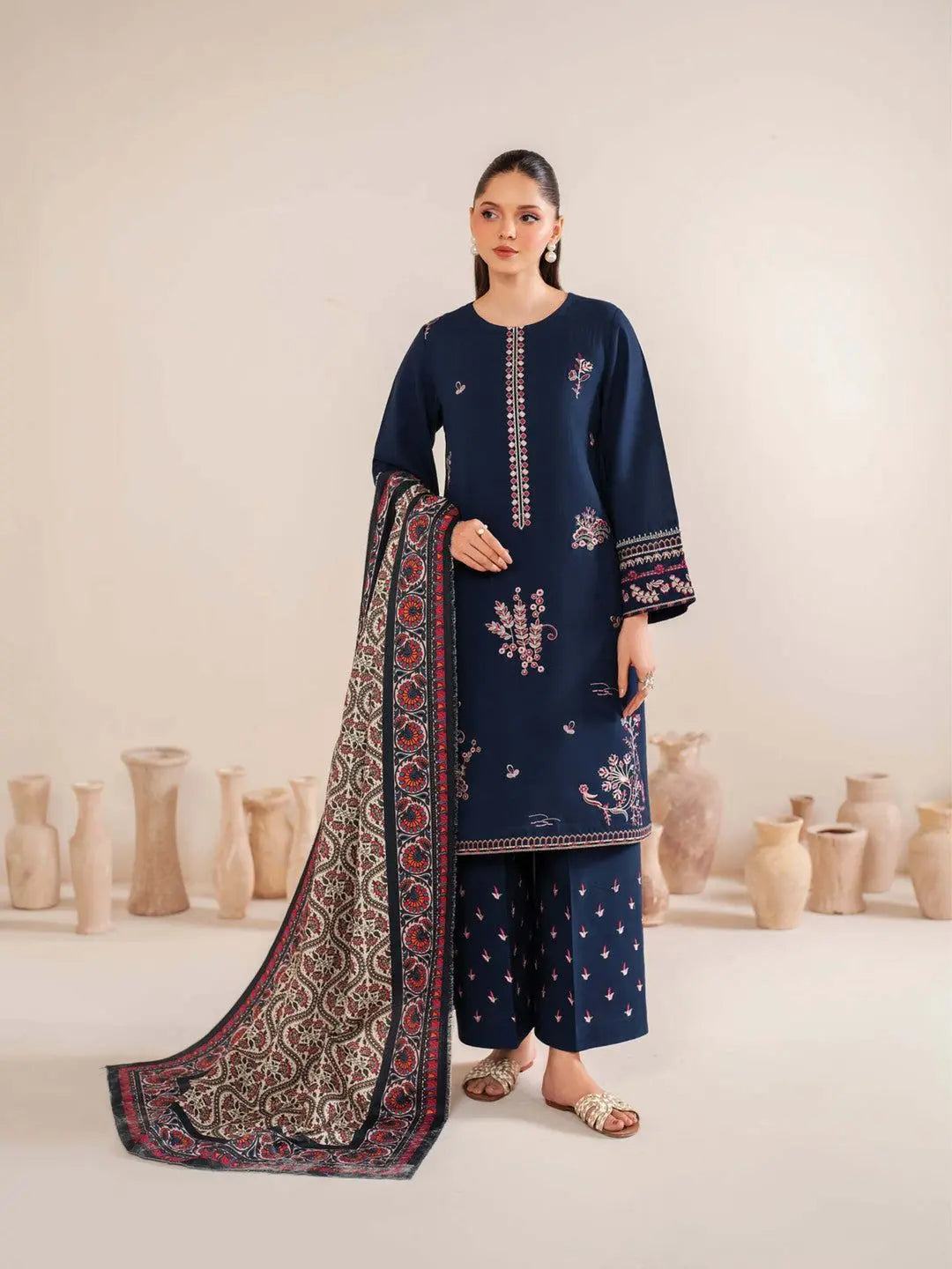 3 Piece - Embroidered Lawn Suit - Navy KISWAH RETAILS
