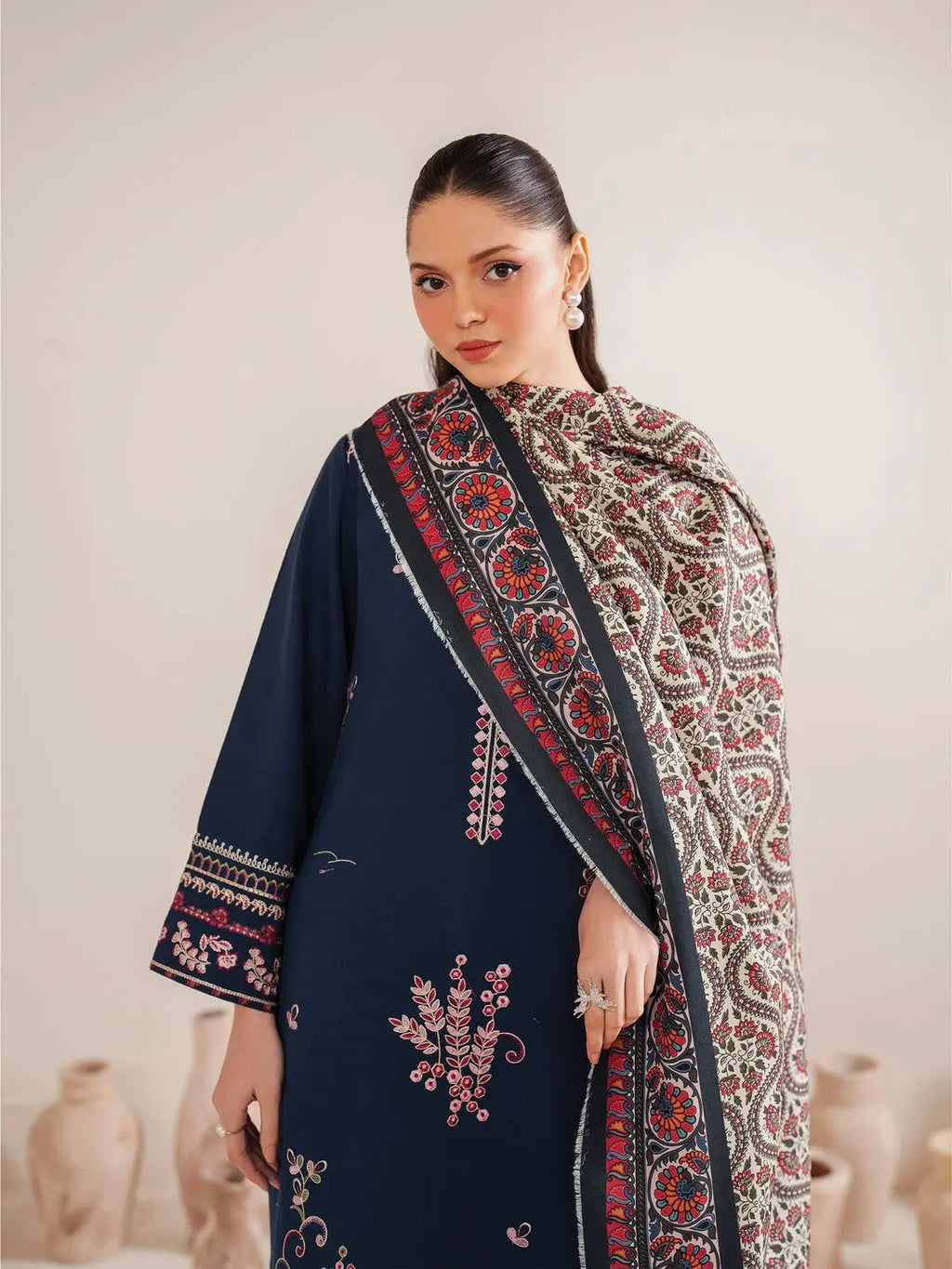 3 Piece - Embroidered Lawn Suit - Navy KISWAH RETAILS