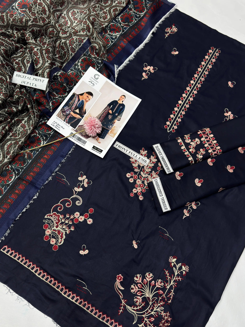 3 Piece - Embroidered Lawn Suit - Navy KISWAH RETAILS