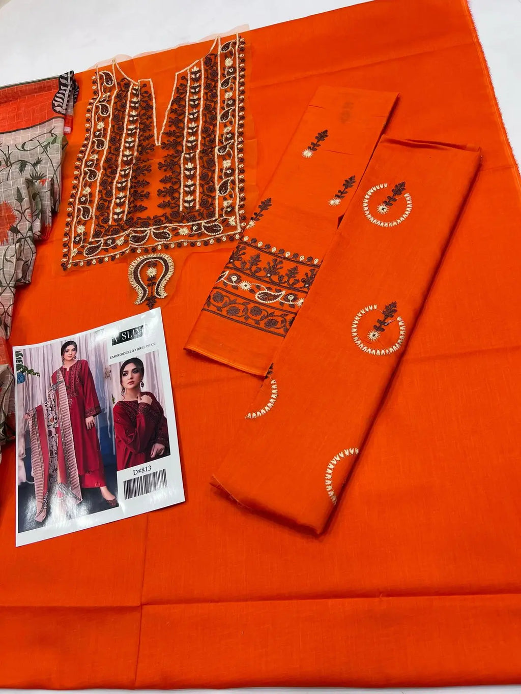 3 Pieces - Embroidered Lawn Suit - Orange KISWAH RETAILS