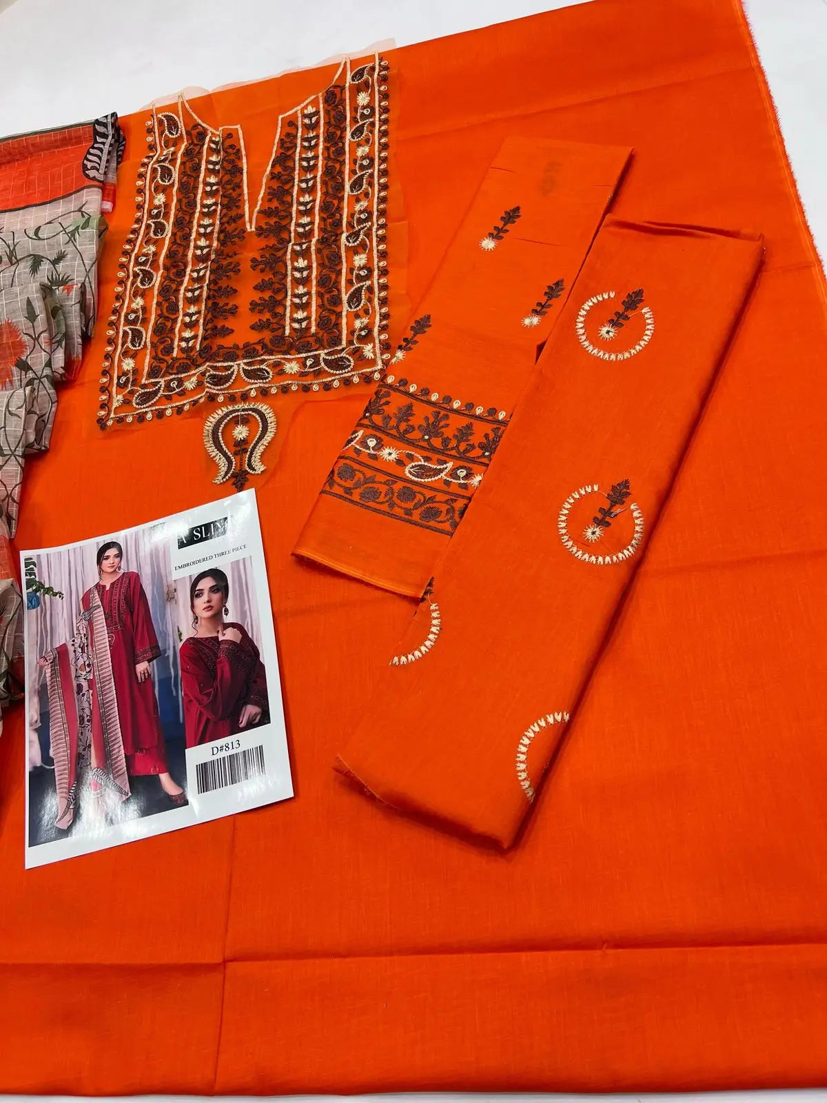 3 Pieces - Embroidered Lawn Suit - Orange KISWAH RETAILS
