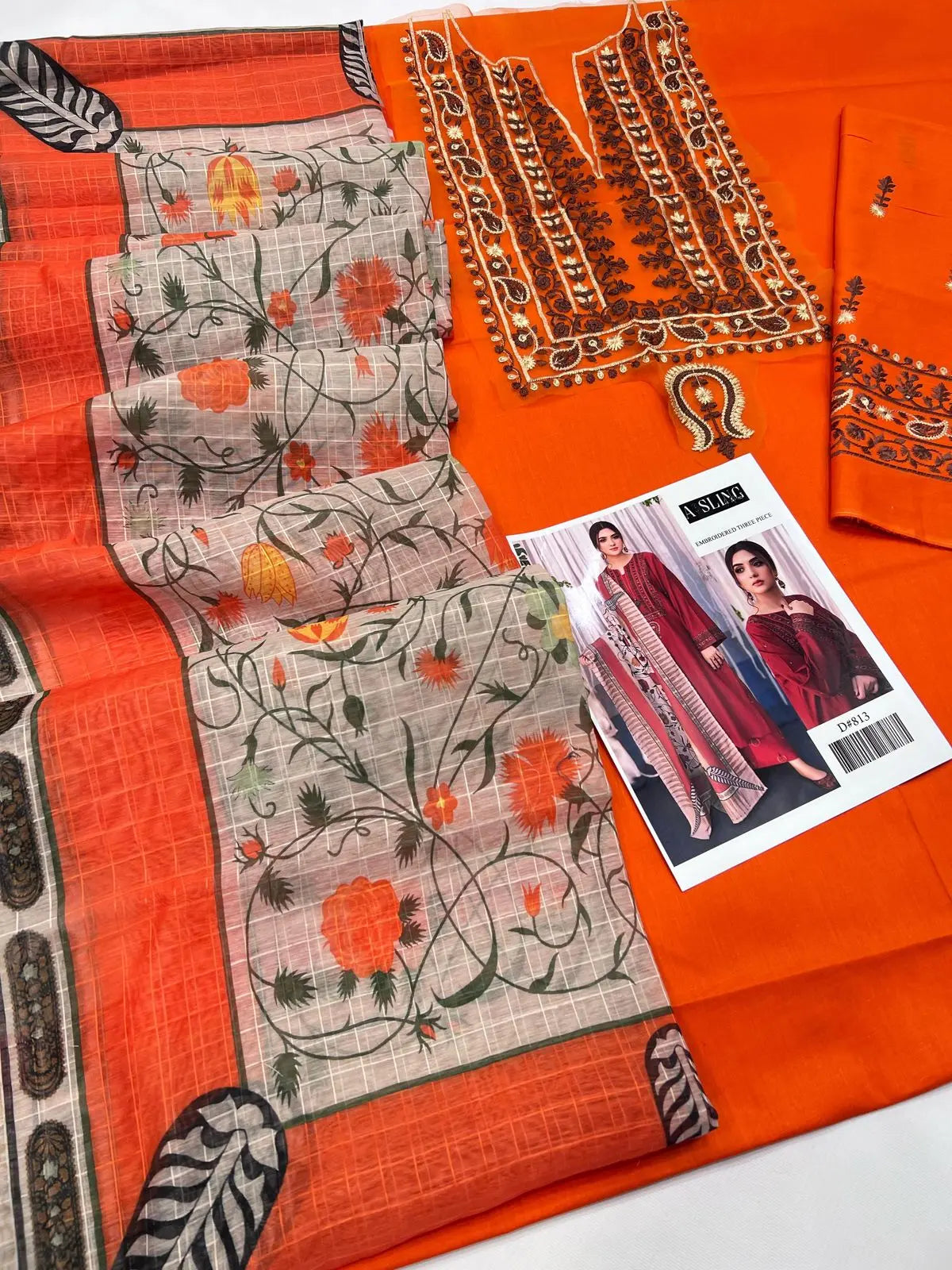 3 Pieces - Embroidered Lawn Suit - Orange KISWAH RETAILS