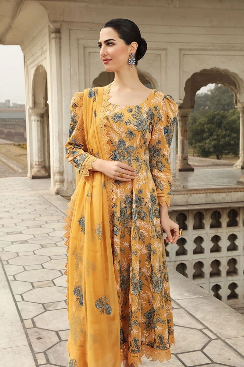 3 Piece - Embroidered Lawn Suit - Yellow KISWAH RETAILS