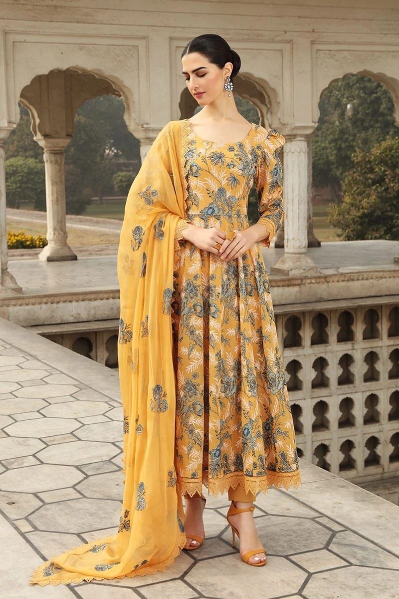 3 Piece - Embroidered Lawn Suit - Yellow KISWAH RETAILS