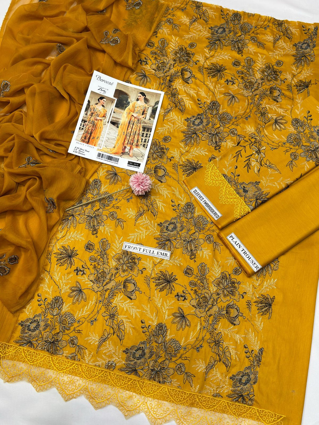 3 Piece - Embroidered Lawn Suit - Yellow KISWAH RETAILS