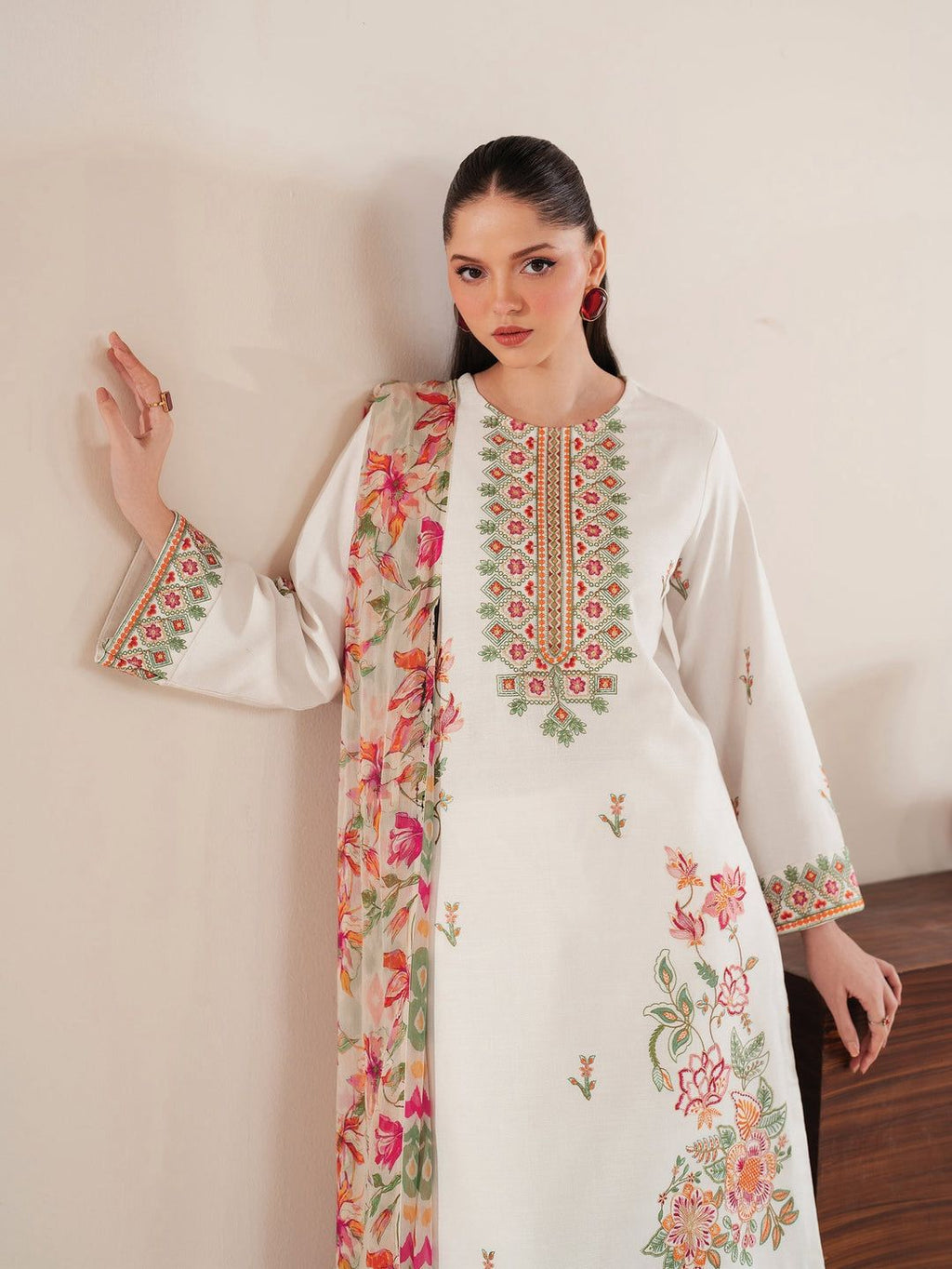 03 Piece - Embroidered Lawn Suit - Off White KISWAH RETAILS
