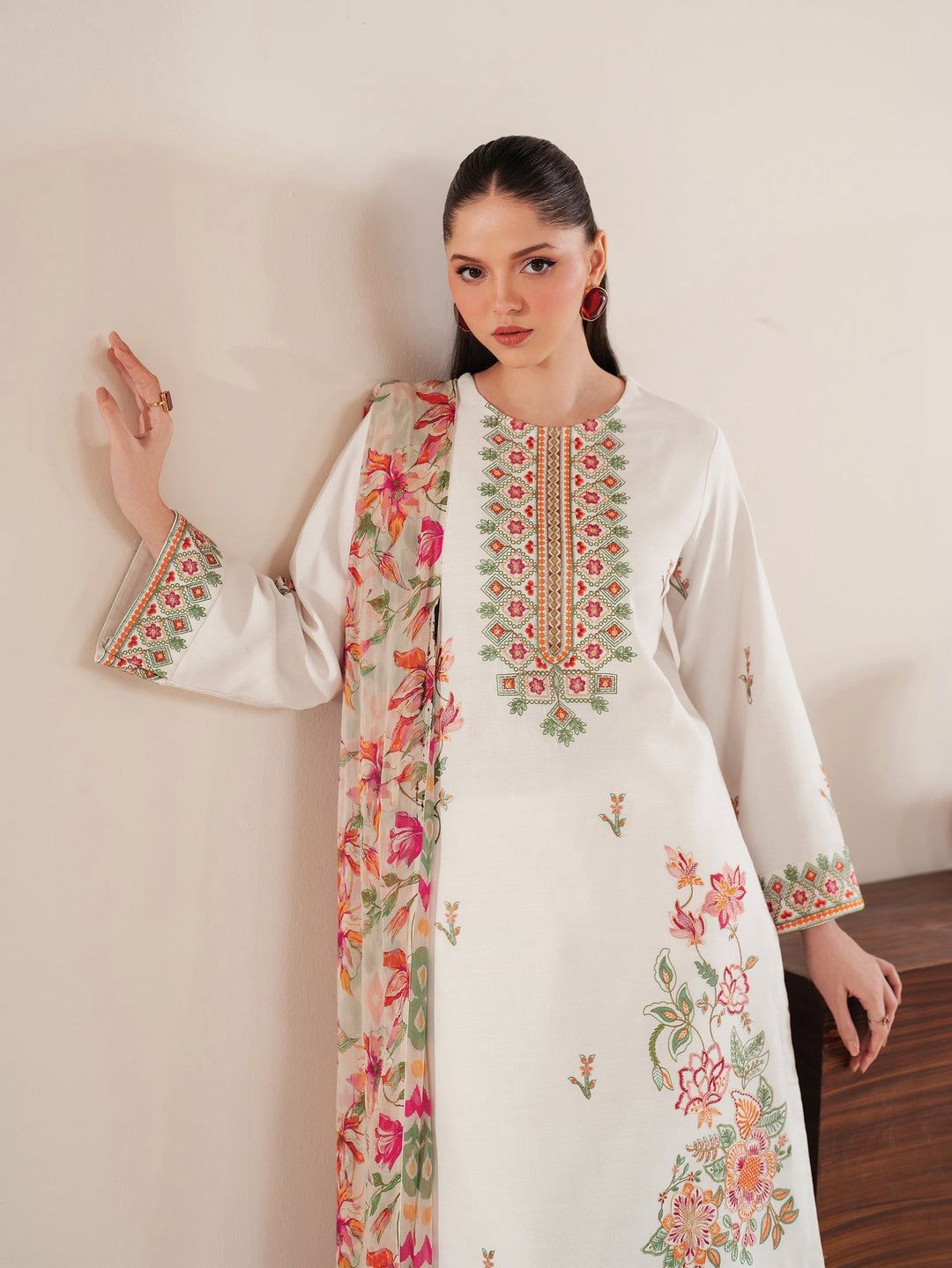 03 Piece - Embroidered Lawn Suit - Off White KISWAH RETAILS