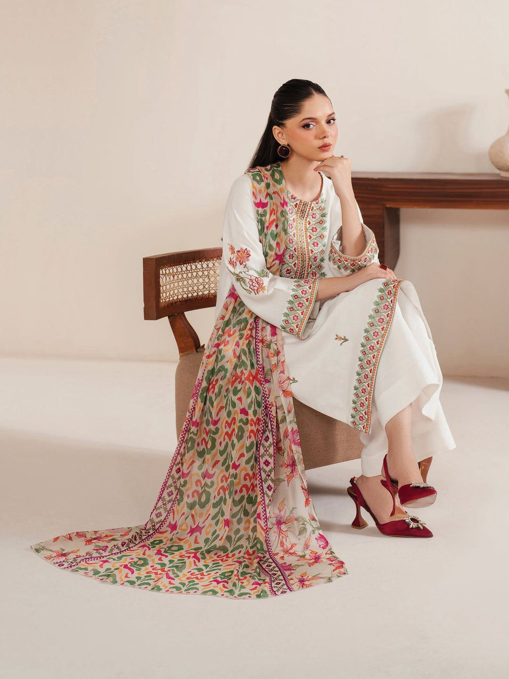03 Piece - Embroidered Lawn Suit - Off White KISWAH RETAILS