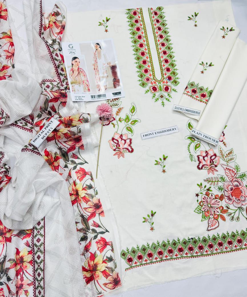 03 Piece - Embroidered Lawn Suit - Off White KISWAH RETAILS