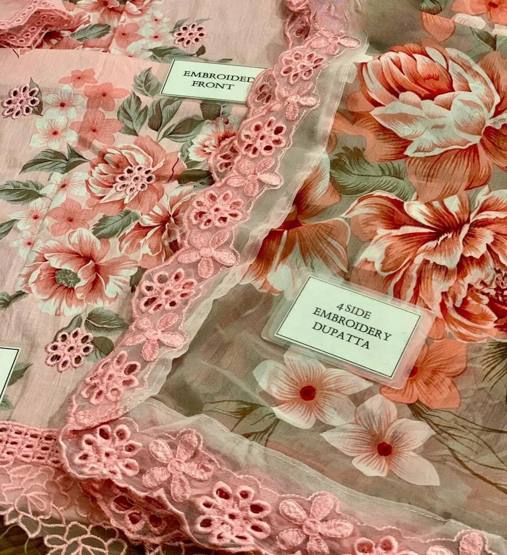 3 Pieces - Chikankari Lawn Suit - Pink KISWAH RETAILS