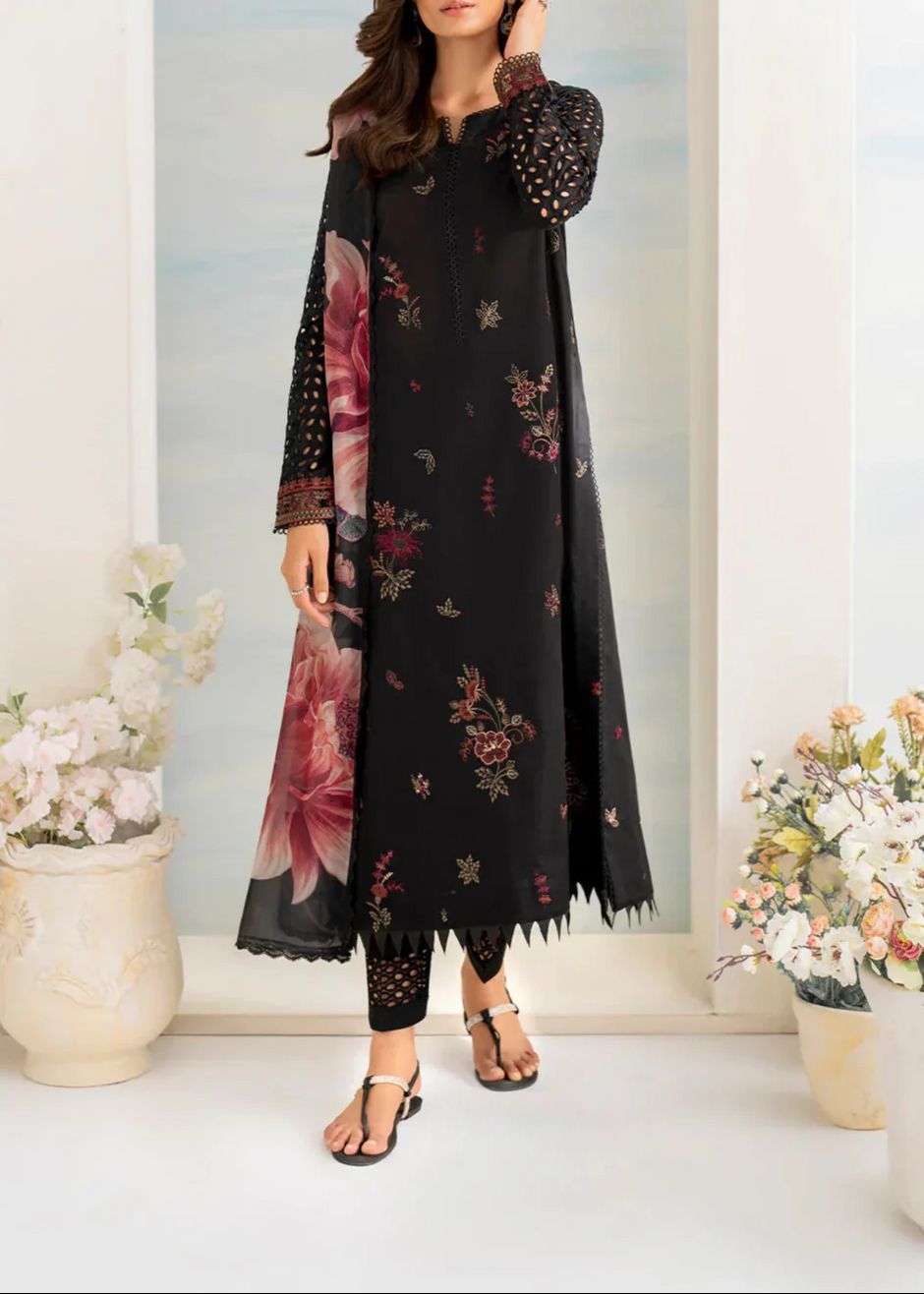 03 Piece - Embroidered Lawn Suit - Navy Floral KISWAH RETAILS