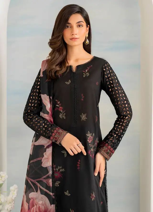 03 Piece - Embroidered Lawn Suit - Navy Floral KISWAH RETAILS