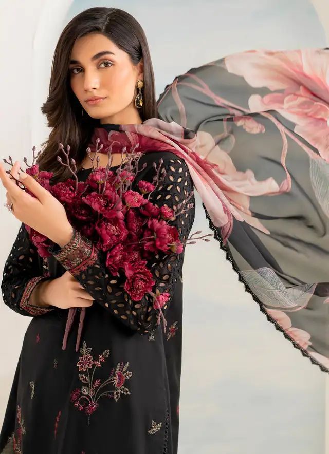 03 Piece - Embroidered Lawn Suit - Navy Floral KISWAH RETAILS