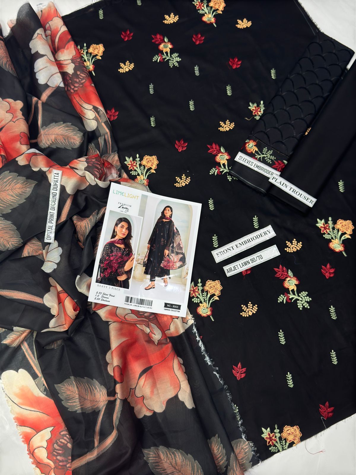 03 Piece - Embroidered Lawn Suit - Navy Floral KISWAH RETAILS