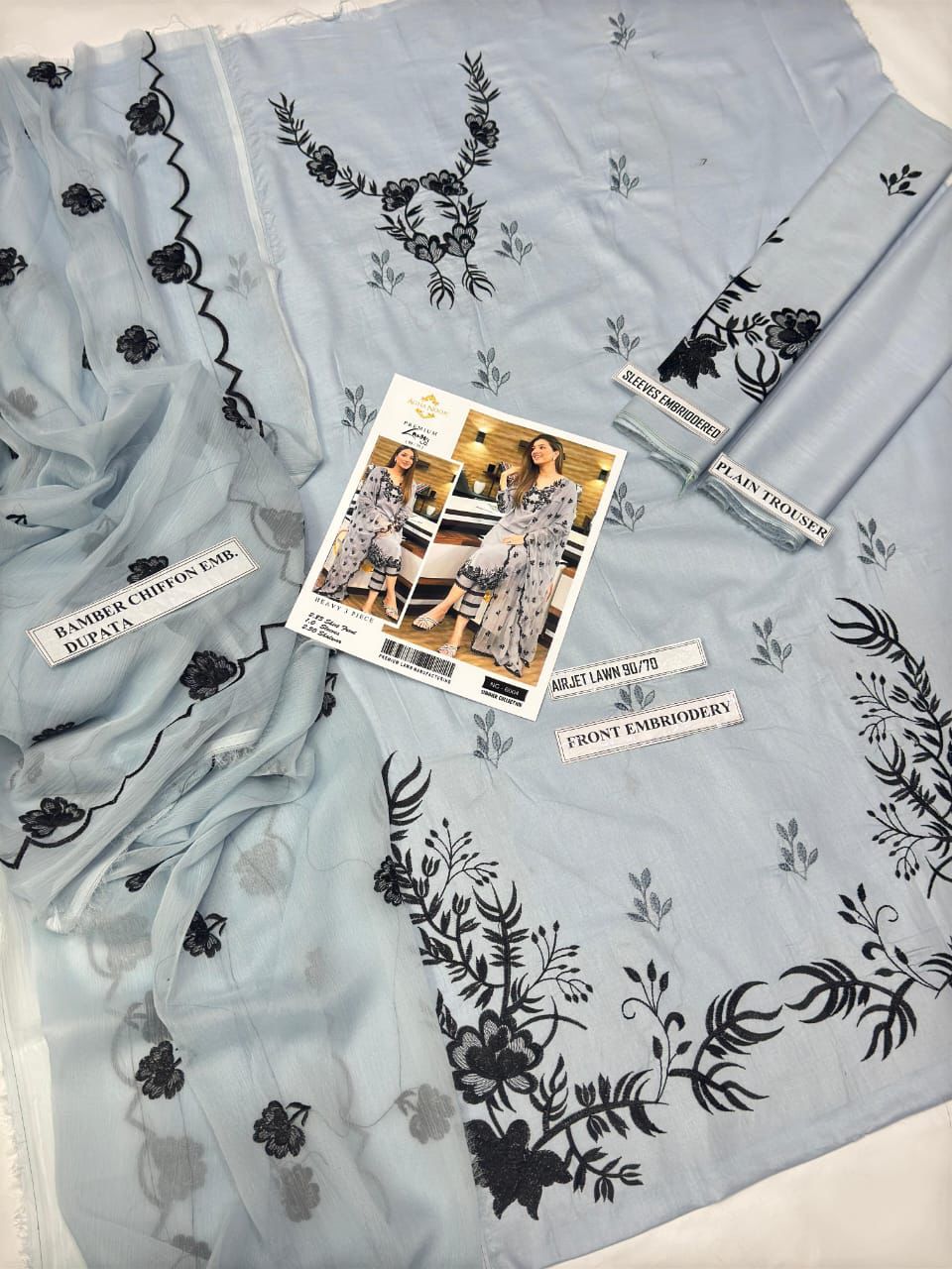 03 Piece - CHIKANKARI Lawn Suit - Green KISWAH RETAILS