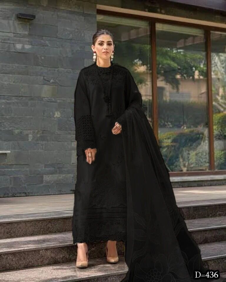 03 Piece - Unstitch Embroidered Lawn Suit - Black KISWAH RETAILS