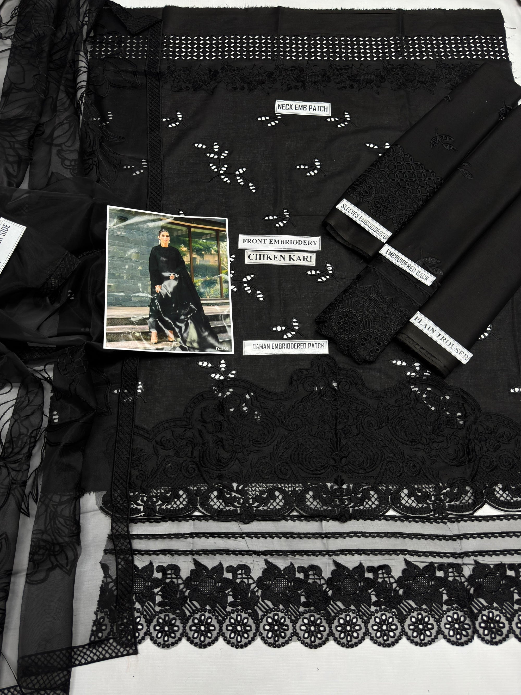 03 Piece - Unstitch Embroidered Lawn Suit - Black KISWAH RETAILS