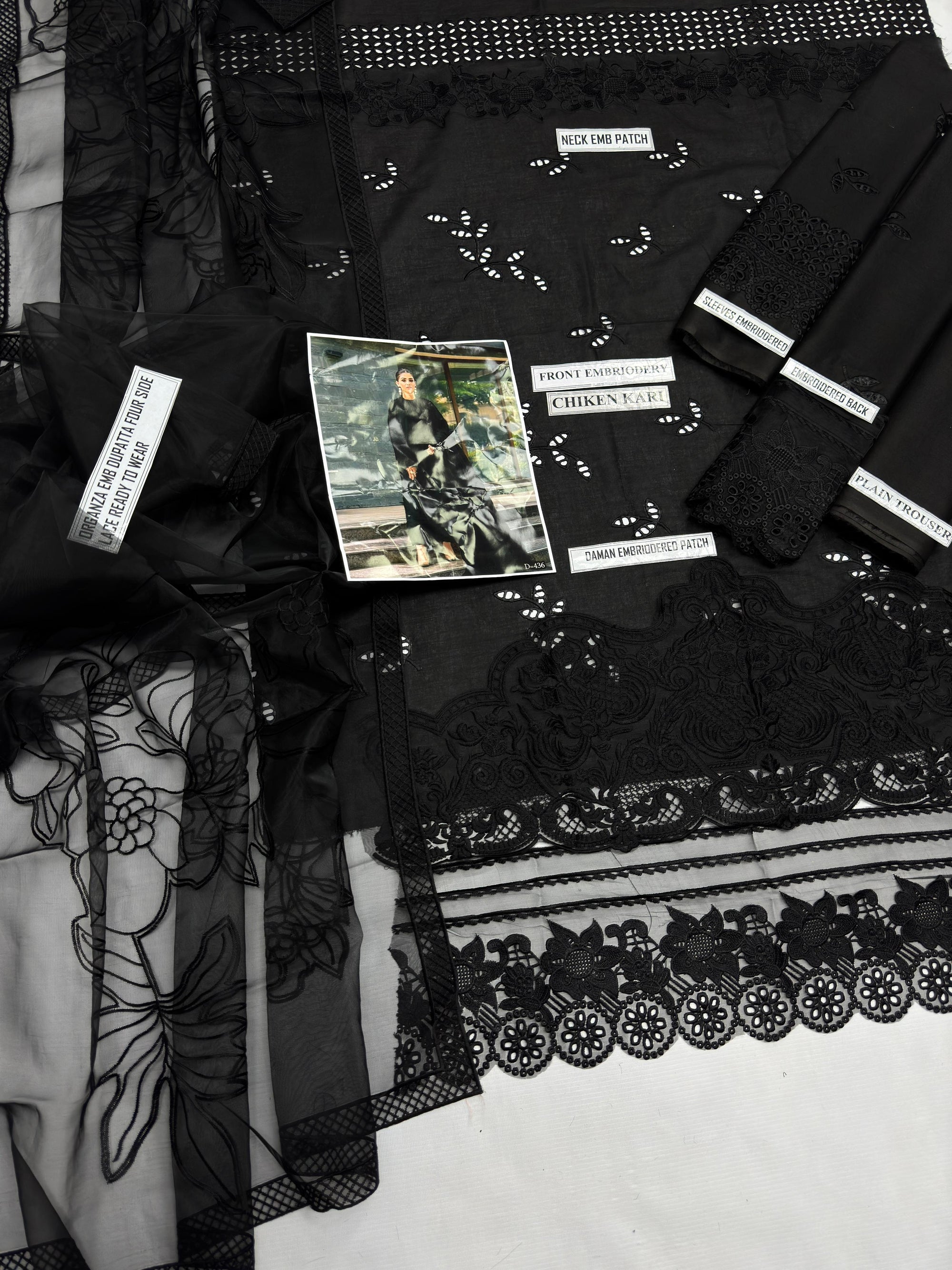 03 Piece - Unstitch Embroidered Lawn Suit - Black KISWAH RETAILS