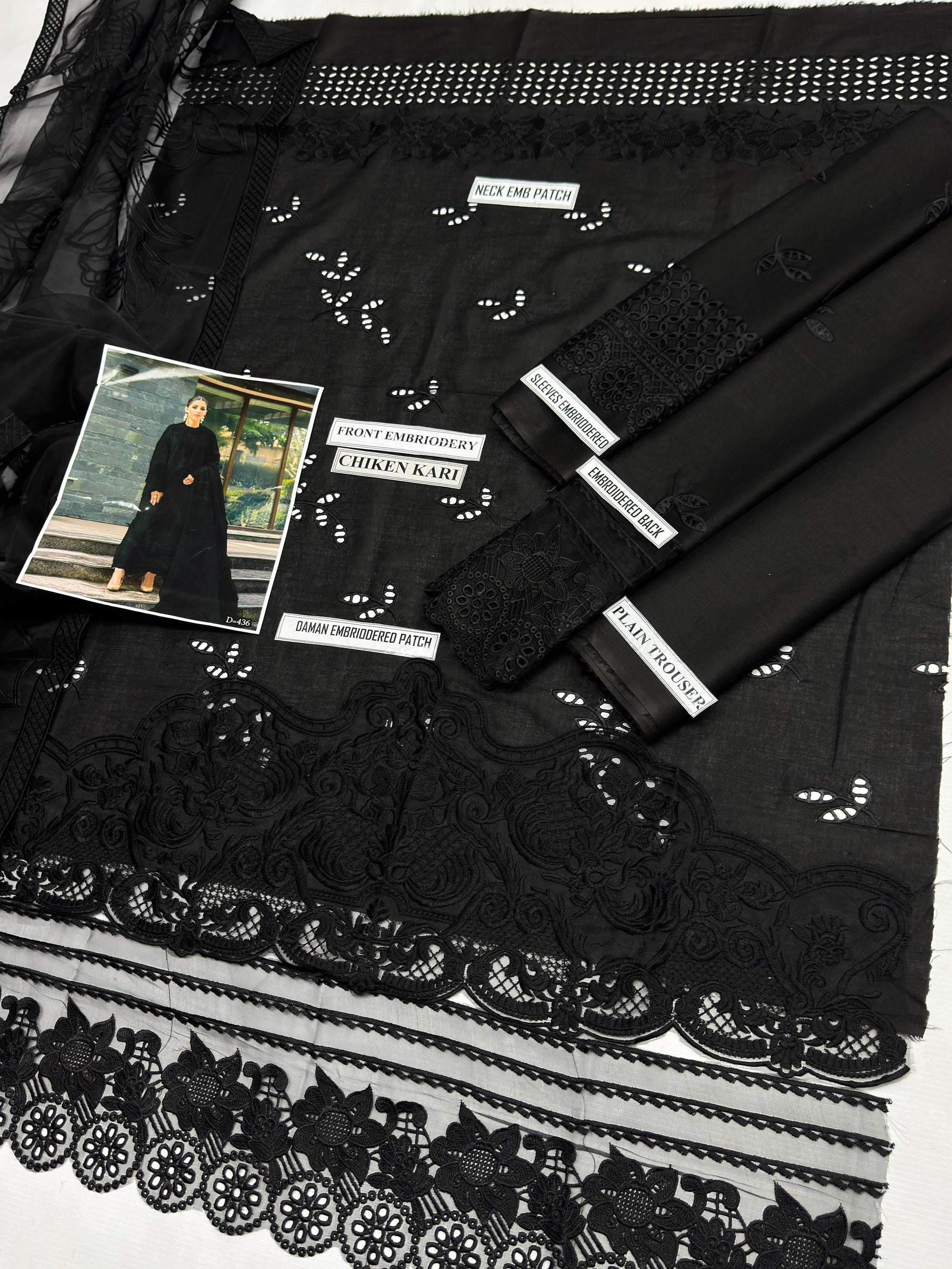 03 Piece - Unstitch Embroidered Lawn Suit - Black KISWAH RETAILS