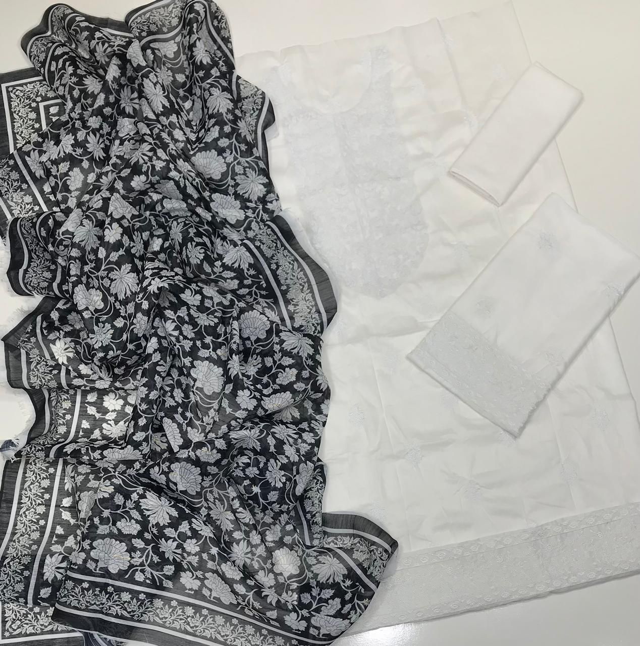 03 Piece - Embroidered Lawn Suit - White KISWAH RETAILS