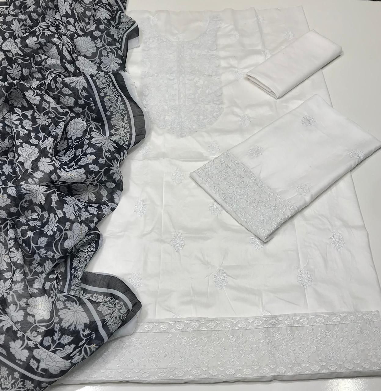 03 Piece - Embroidered Lawn Suit - White KISWAH RETAILS