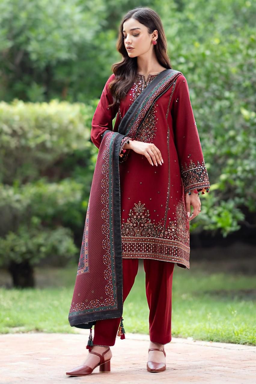 03 Piece - Embroidered Lawn Suit - Red KISWAH RETAILS