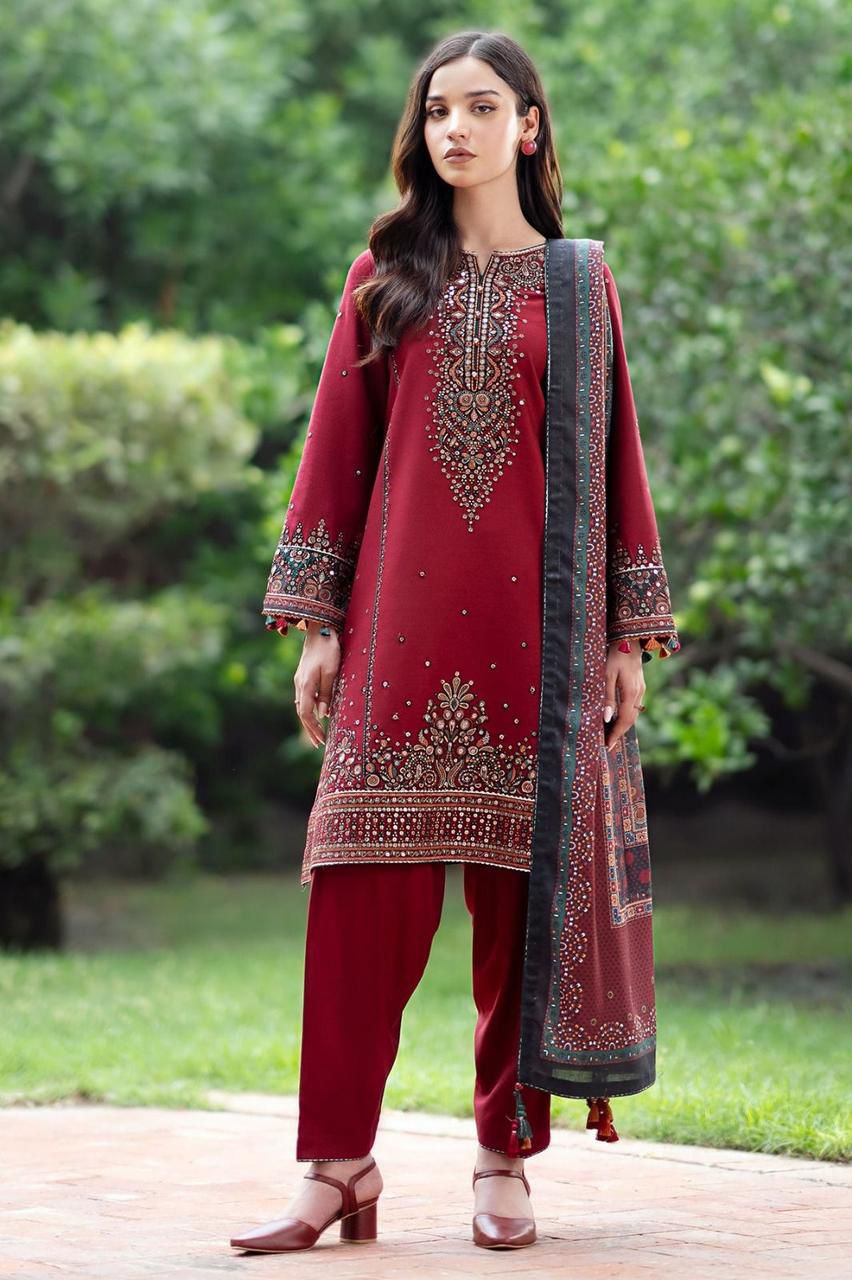 03 Piece - Embroidered Lawn Suit - Red KISWAH RETAILS