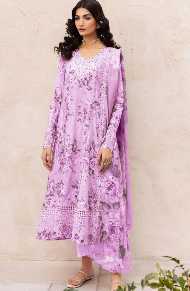03 Piece - Unstitch Embroidered Lawn Suit - Violet KISWAH RETAILS
