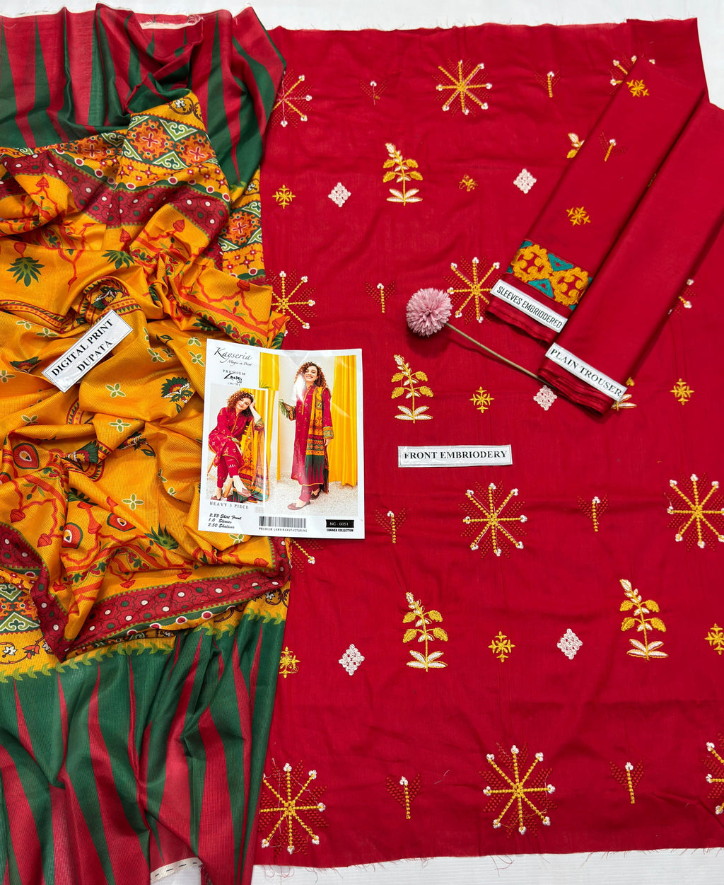 03 Piece - Embroidered Lawn Suit - Red