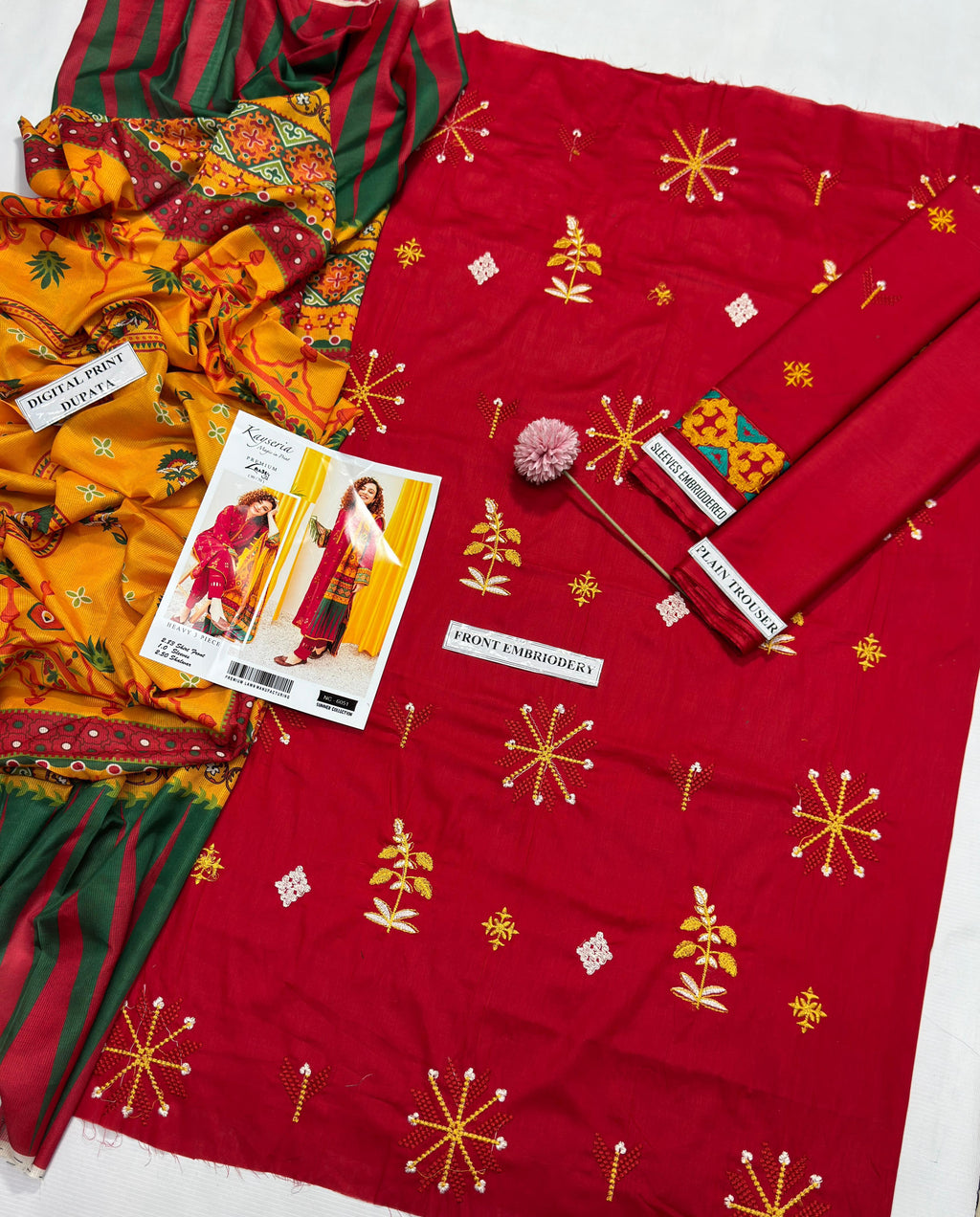 03 Piece - Embroidered Lawn Suit - Red