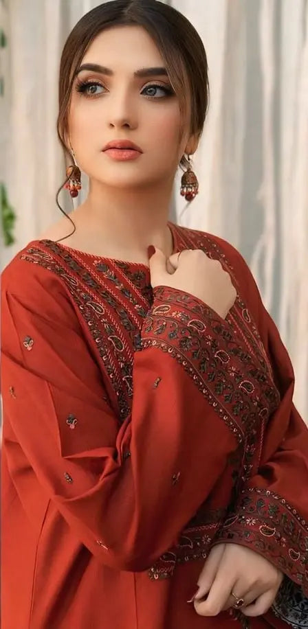 3 Pieces - Embroidered Lawn Suit - Orange KISWAH RETAILS