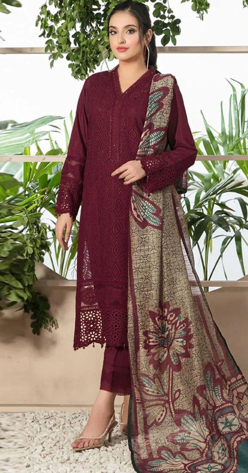 03 Piece - CHIKANKARI Lawn Suit KISWAH RETAILS