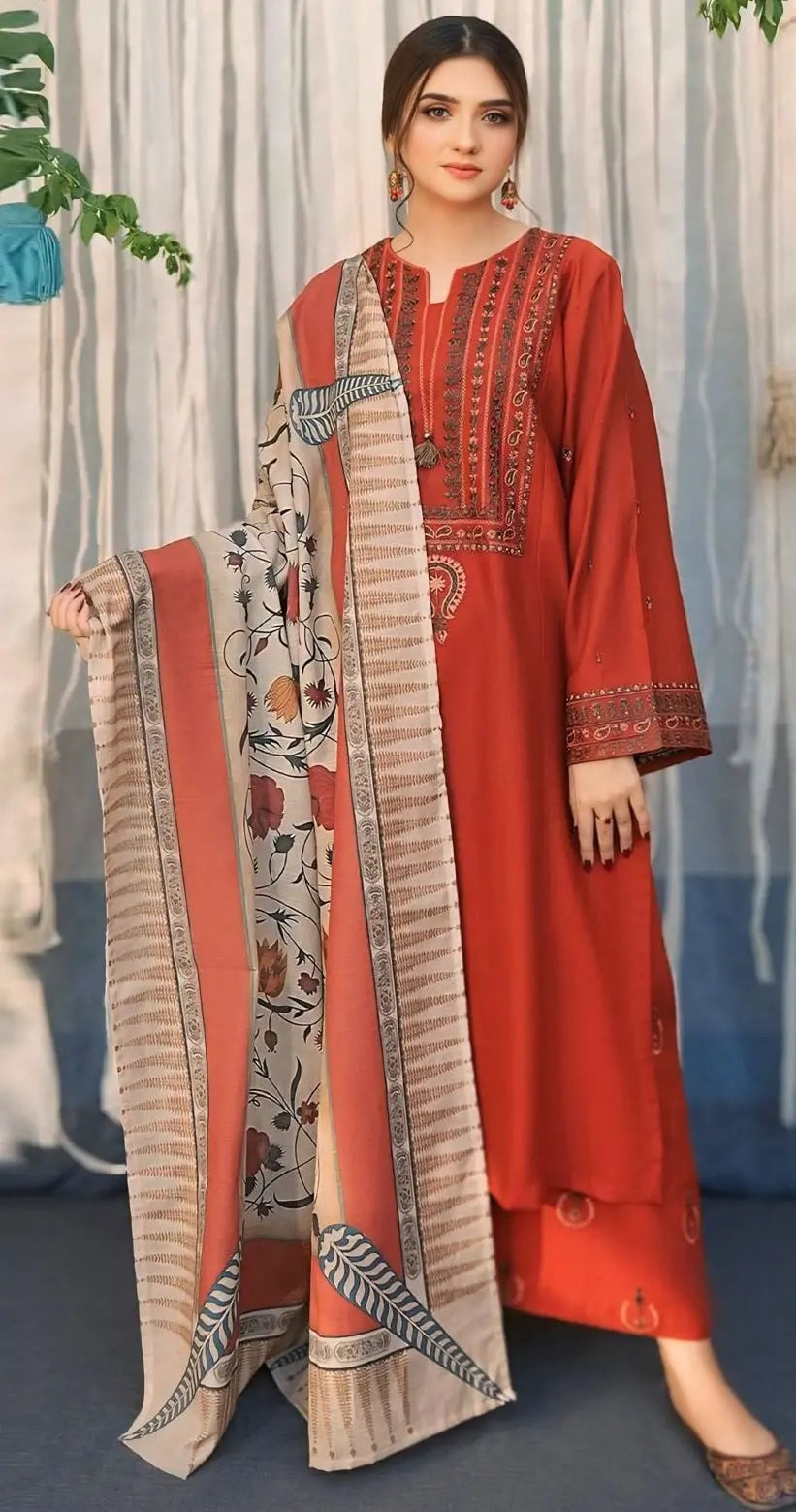 3 Pieces - Embroidered Lawn Suit - Orange KISWAH RETAILS