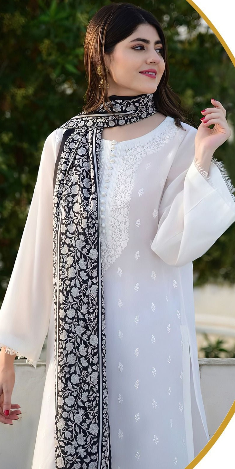 03 Piece - Embroidered Lawn Suit - White