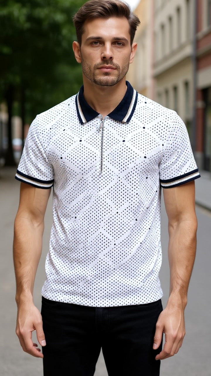 Polo Shirt - Blue POLKA Dot Printed KISWAH RETAILS