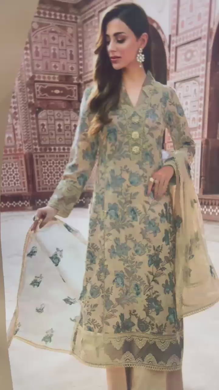 3 Piece - Embroidered Lawn Suit - Mustard