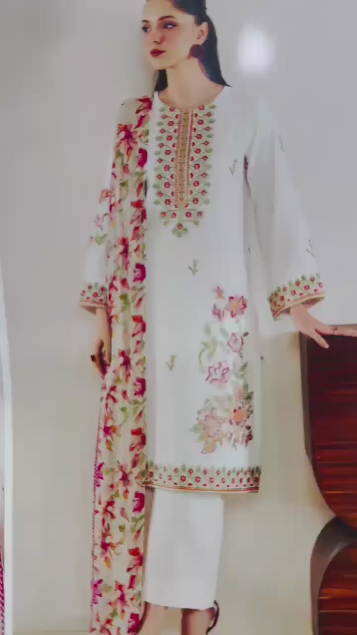 03 Piece - Embroidered Lawn Suit - Off White