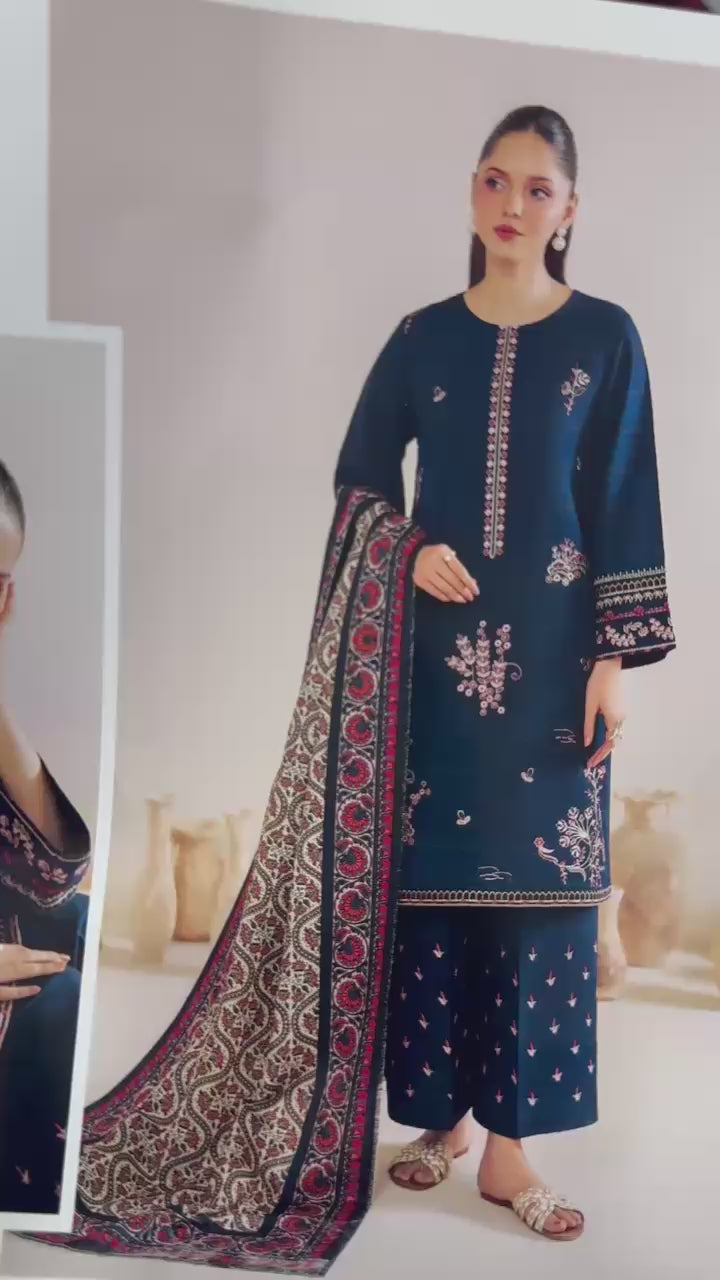3 Piece - Embroidered Lawn Suit - Navy